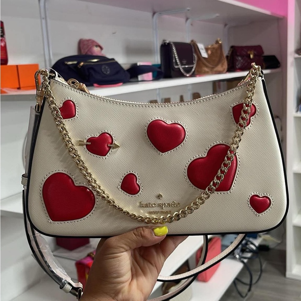 Kate Spade White and Red Heart Shoulder Bag